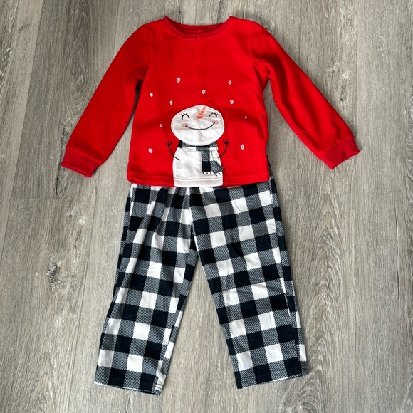 Carter's 2-Piece Girls Snowman Red Shirt w/Black & White Fleece Pajama Set Sz 4T - Picture 1 of 10
